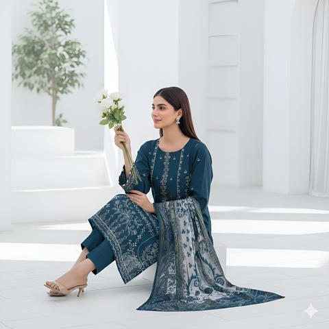 3pc lawn embroidered shirt vol-AH-1810