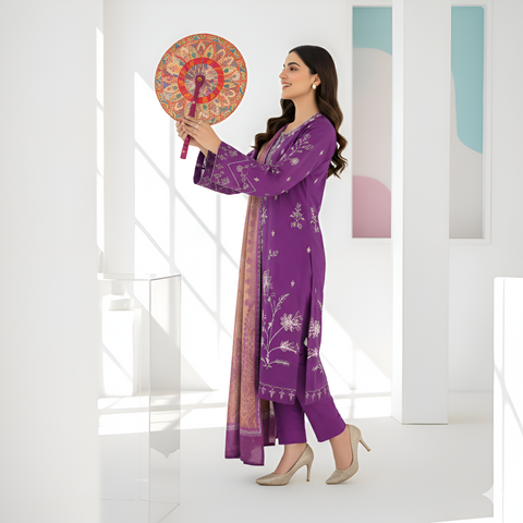 3pc lawn embroidered shirt vol-AH-1801