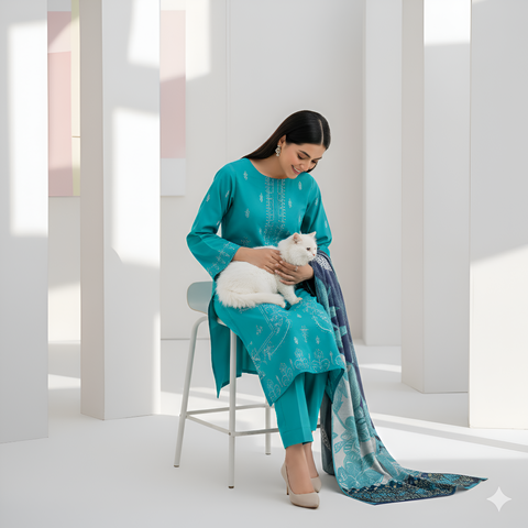 3pc lawn embroidered shirt vol-AH-1802