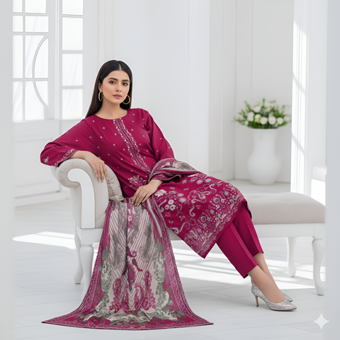 3pc lawn embroidered shirt vol-AH-1804