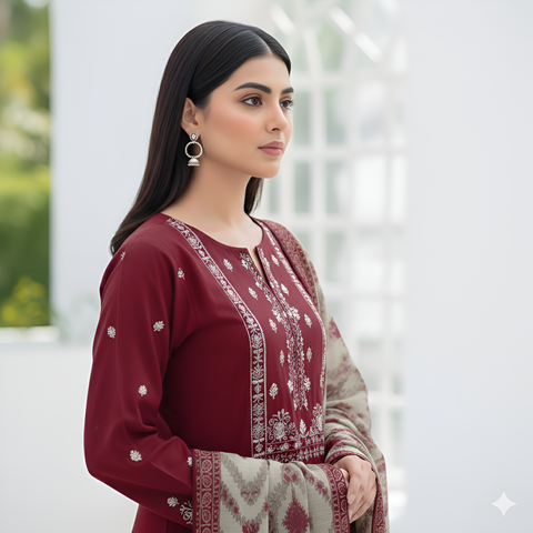 3pc lawn embroidered shirt vol-AH-1809